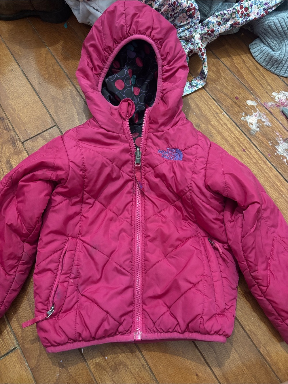 The North Face Girls' Raspberry Hooded Puffer Jacket Reversible